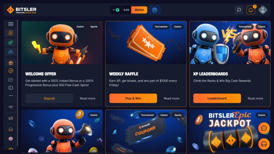 Webseite des Bitsler Casinos mit Bonusangeboten