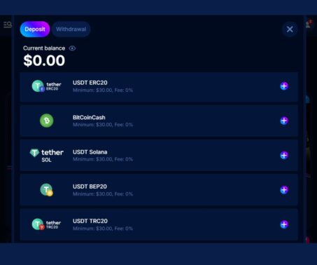 How-to screenshot showing the deposit and withdrawal tabs at Boomerang Bet