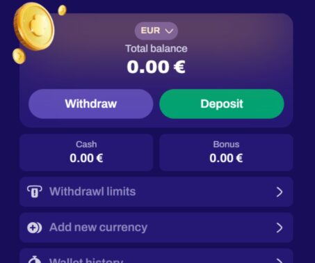 how-to screenshot showing the Deposit and Withdrawal window at CandySpinz casino
