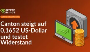 Digitaler Bildschirm mit aufsteigendem Liniendiagramm, Stapel Goldmünzen und offener Tresor mit Aufwärtspfeil.