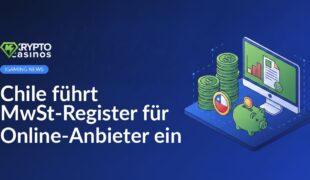 Laptop mit geöffnetem Steuerformular, daneben Steuerdokumente und eine chilenische Flagge auf Holztisch liegen