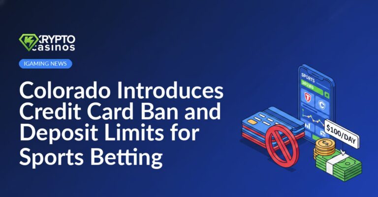Colorado flag background with a credit card crossed out icon and a sports betting slip displaying dollar amounts.