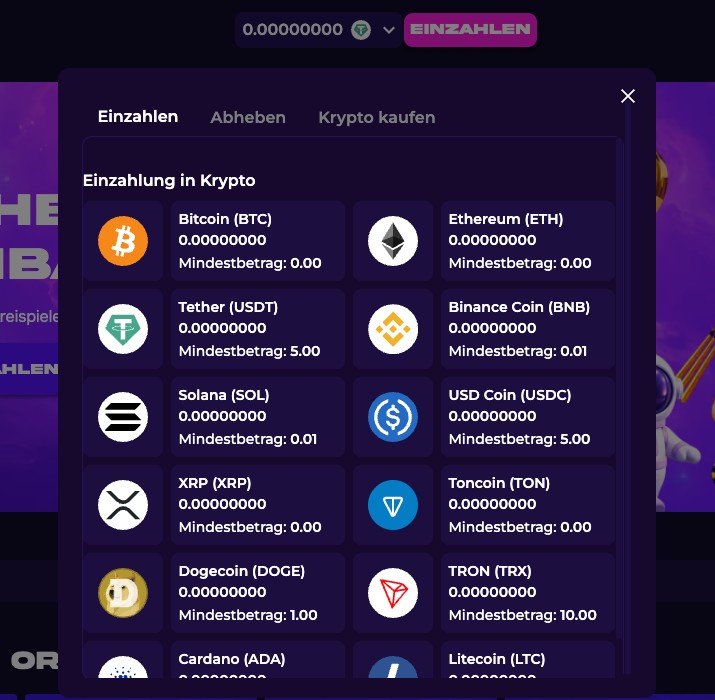 Zweiter Schritt der Registrierung in einem Crypto Casino