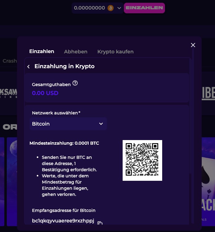 Dritter Schritt der Registrierung in einem Crypto Casino