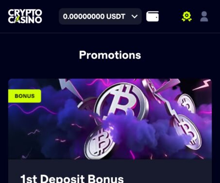 cryptocasino promotions page with first deposit bonus
