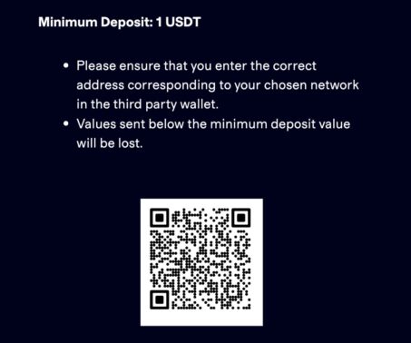 cryptocasino usdt deposit qr code and minimum deposit notice
