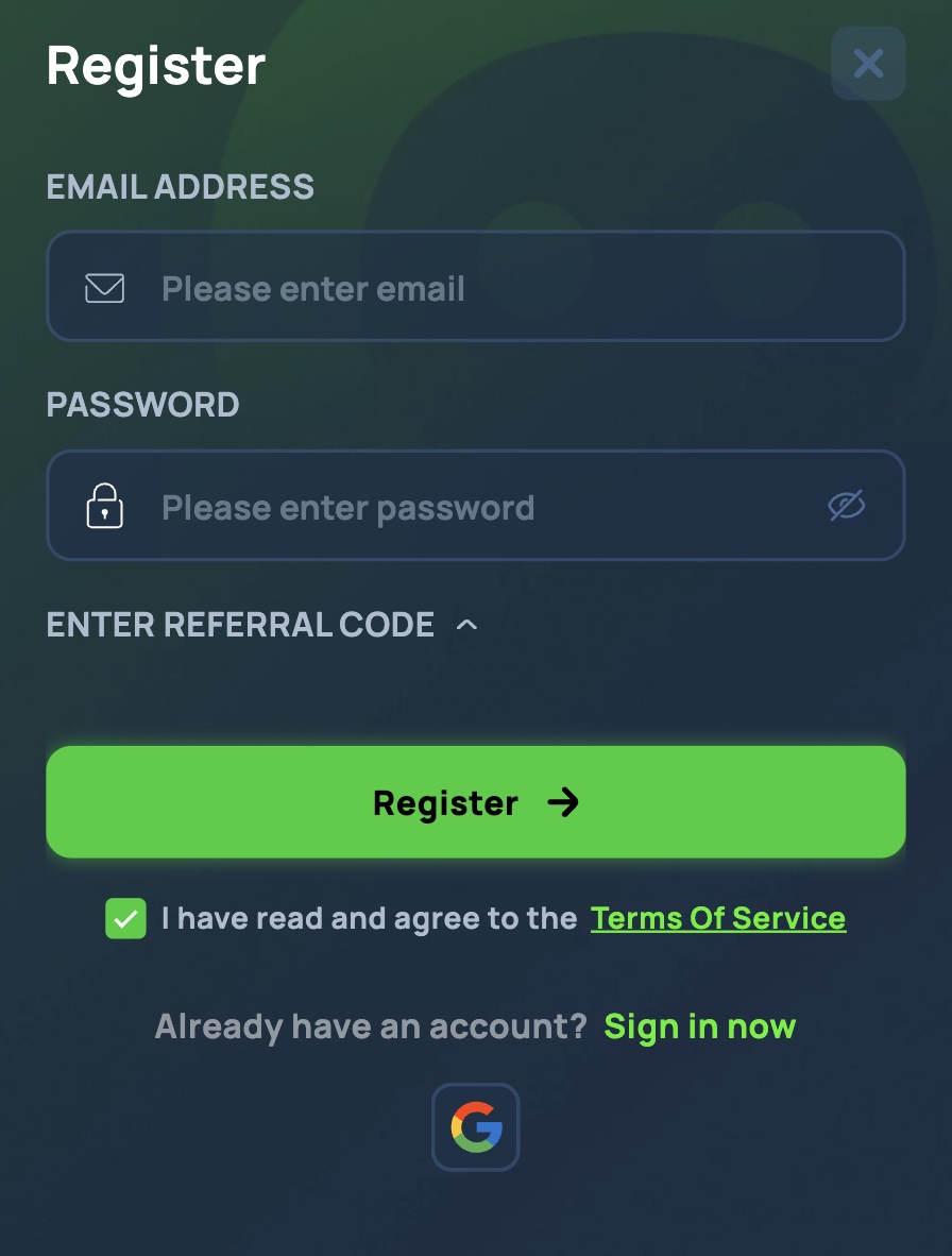 cybet registration window with sign up form