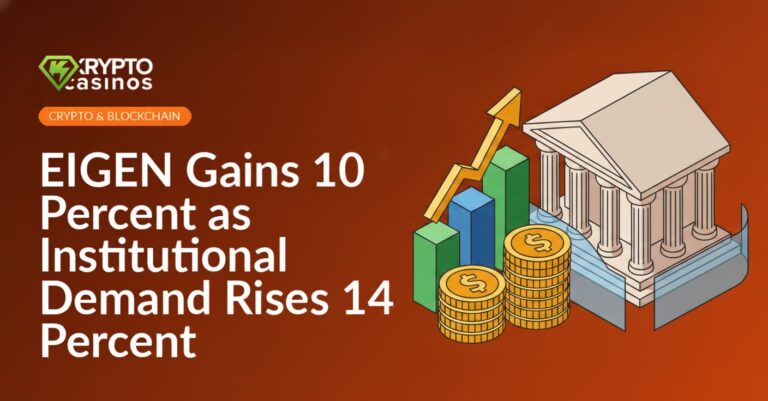 Rising bar chart with upward arrow, stacked gold coins, and classical bank building behind a translucent barrier.