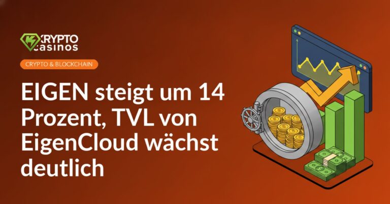 Aufwärtspfeil-Balkendiagramm, großer Tresor mit Münzen gefüllt, Handelsscreen mit steigenden Kurvenlinien