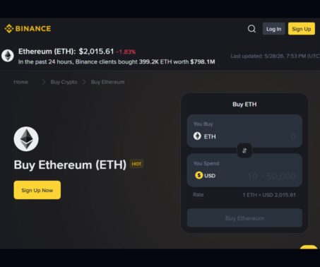 screenshot showing the Binance exchange, where you can buy Ethereum