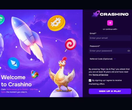 screenshot showing the registration window at Crashino casino
