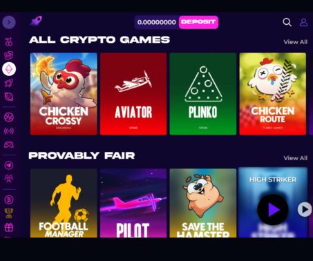 screenshot showing crypto and provably fair games at an Ethereum casino