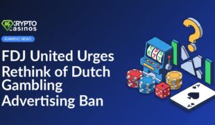 FDJ United logo beside the Dutch flag with a red "ban" symbol over a gambling advertisement background.