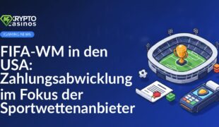 Fußballstadion mit WM-Pokal, offizielles Dokument mit Häkchen-Siegel und Zahlungsterminal mit Schildsymbol.