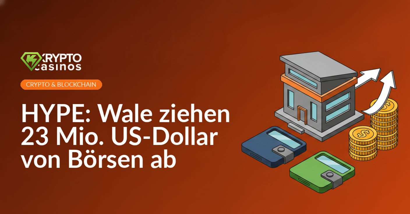Zwei digitale Wallets neben Börsengebäude mit Pfeil nach außen und Münzstapel mit Pfeil nach oben