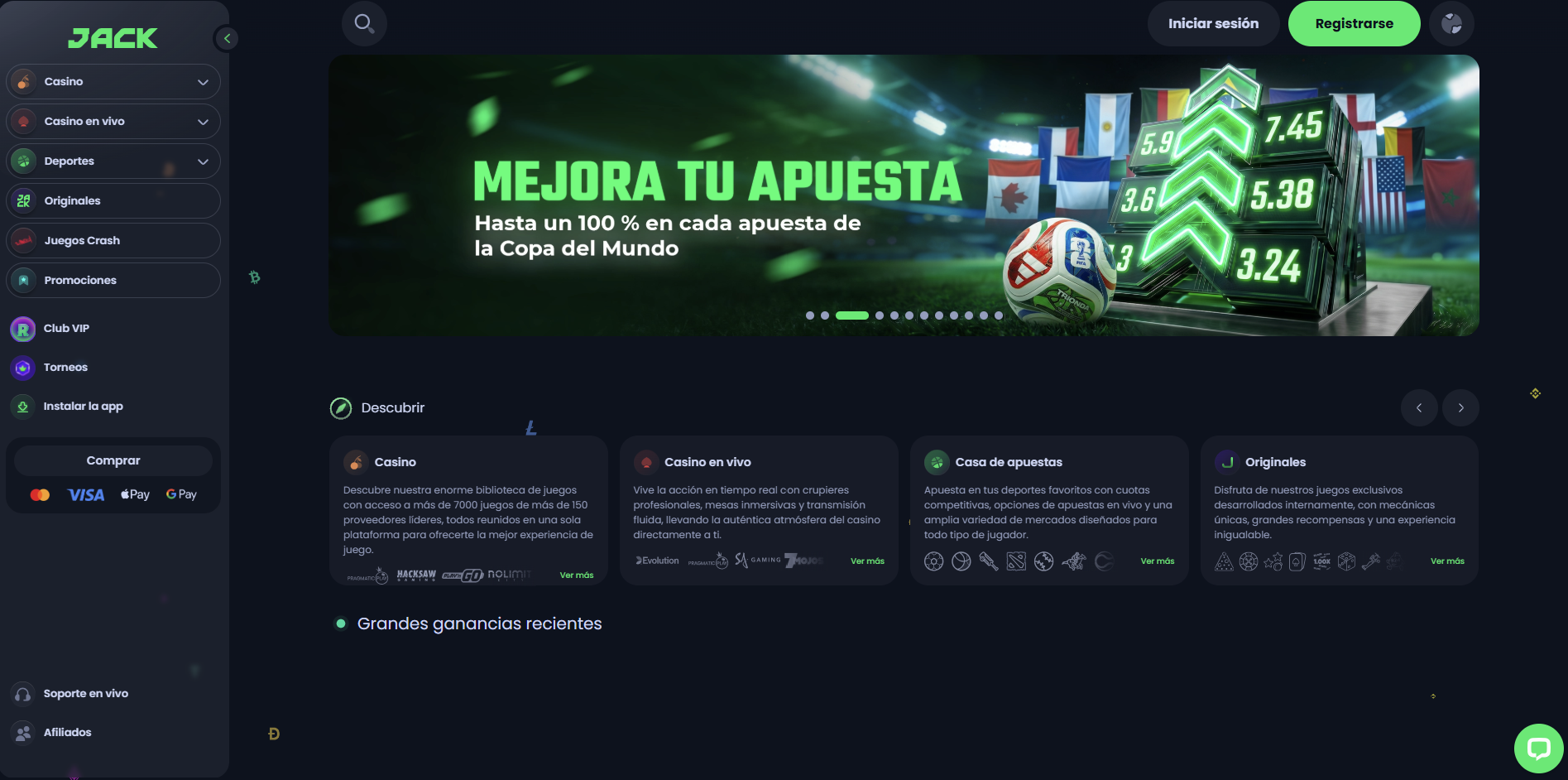 Página de inicio del Casino Jack.com