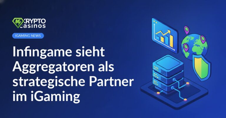Serverzentrum mit vernetzten Knoten, Bildschirm mit Wachstumskurve, Globus mit Stecknadeln und Schutzschild.
