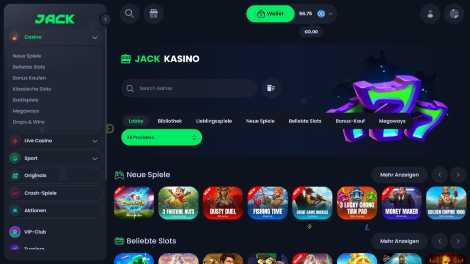 Screenshot des Jack.com Casinos