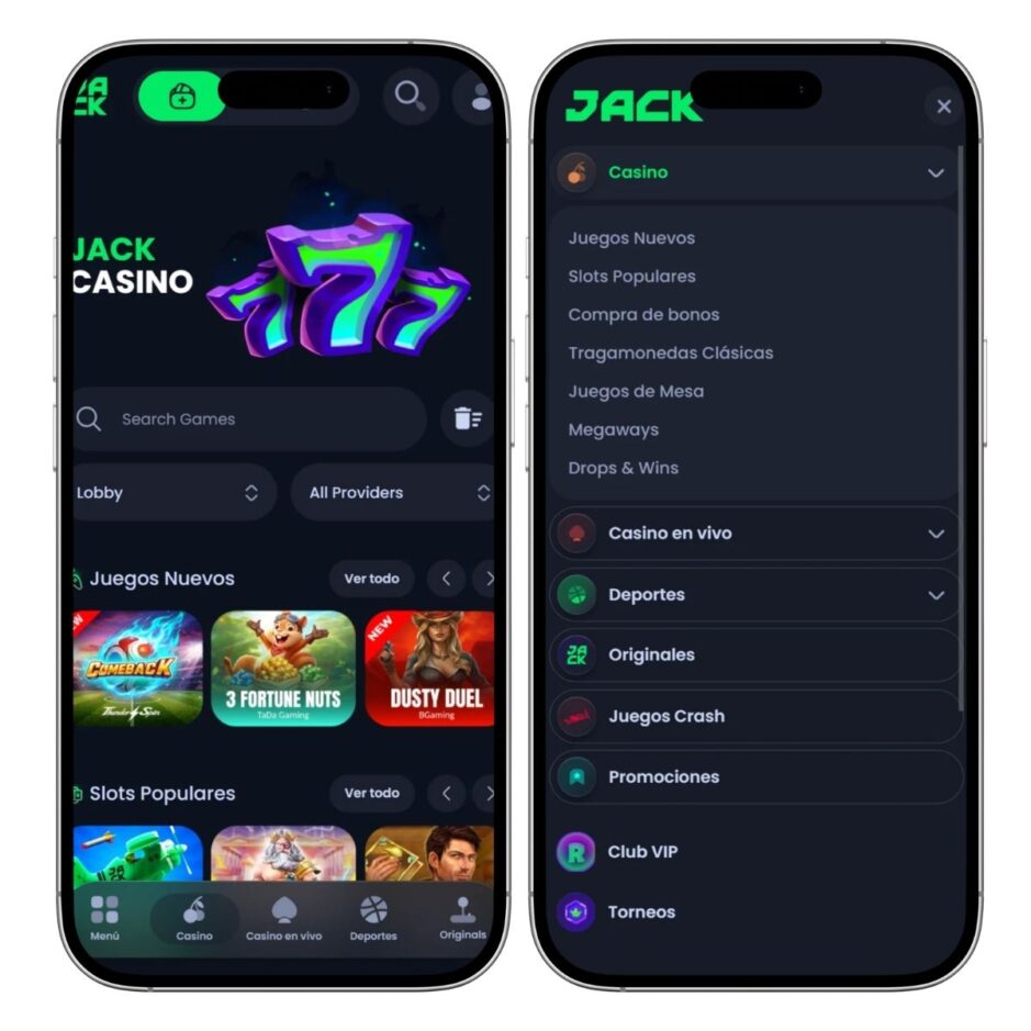 La versión móvil del casino Jack.com