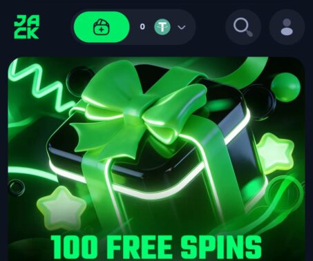 jack wallet button showing free spins promotion on the casino homepage