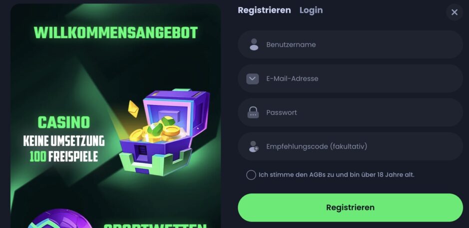 Das Bild zeigt die Anmeldungsmaske bei Jack.com