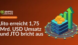 Server-Stack mit goldenen Münzen, aufsteigender Pfeil und verbundenes Globus-Netzwerk in Blau und Goldtönen.