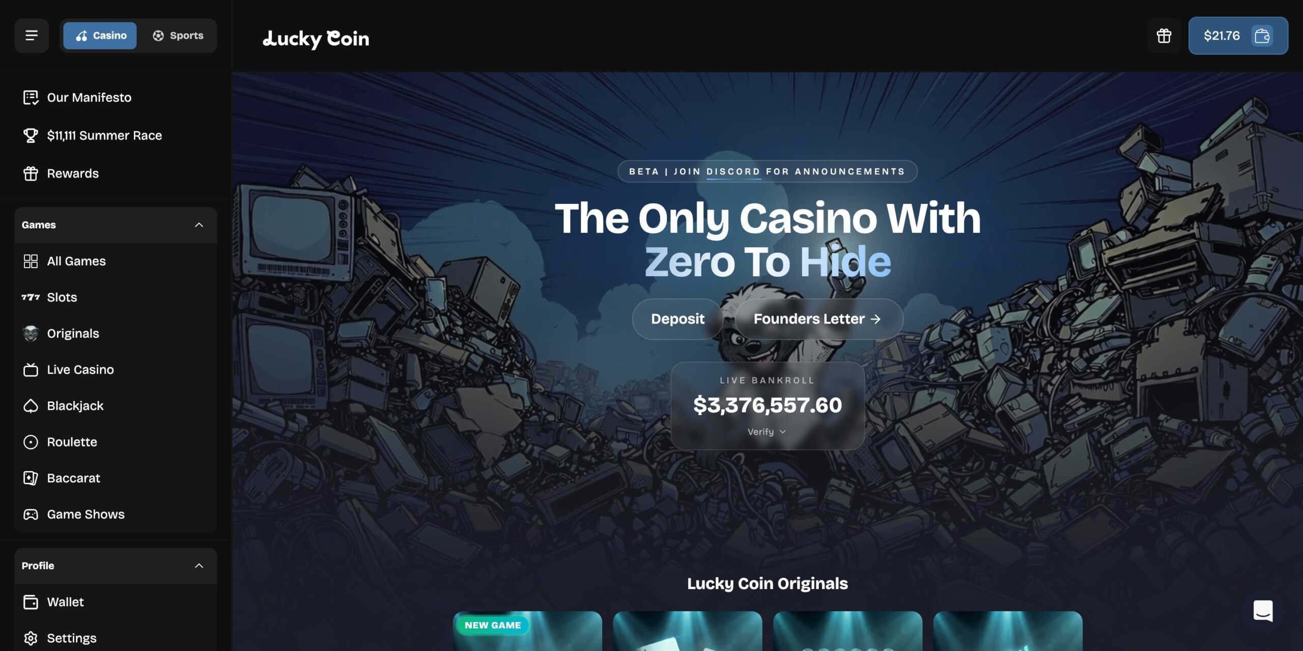 Lucky Coin Casino Review screenshot