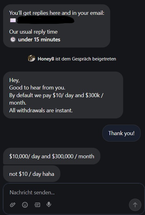 Ausschnitt aus dem Lucky Coin Live Chat
