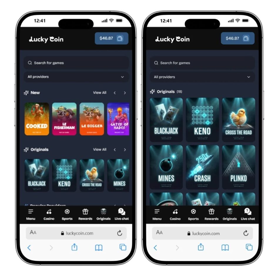 Mobiler Screenshot des Lucky Coin Casinos