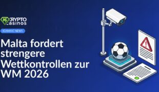 Ein Fußball auf Podest, daneben Überwachungskamera an Stange und offizieller Bericht mit rotem Warnsymbol.