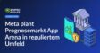 Smartphone mit steigendem Prognose-Chart, Regierungsgebäude mit Warnschild, Server-Stack mit Kabeln im Hintergrund