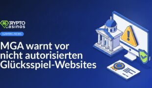 Behördliches Gebäude, Computerbildschirm mit Warnsymbol, Lizenzdokument mit Siegel und Schutzschild daneben.