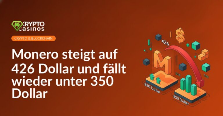 Monero-Logo vor steigender und fallender Kursgrafik in Blau und Orange auf schwarzem Hintergrund