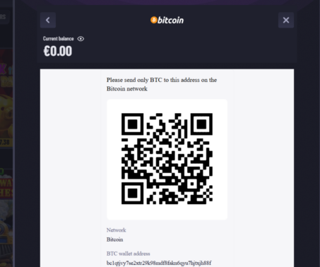 How-to screenshot showing the Bitcoin deposit address and QR code at Mr. Pacho