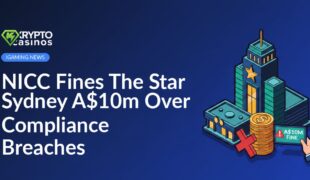 NICC logo next to The Star Sydney hotel building with A$10 million fine text on a blue background.