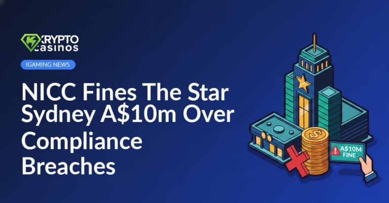 NICC logo next to The Star Sydney hotel building with A$10 million fine text on a blue background.