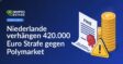 Offizielles Bußgeldbescheid-Dokument mit rotem Siegel, Stapel Euro-Münzen und Warnschild mit Ausrufezeichen.