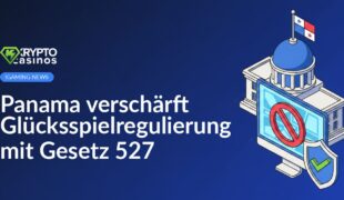 Regierungsgebäude mit panamaischer Flagge, Computerbildschirm mit rotem Durchfahrtssymbol, Schild mit grünem Häkchen.