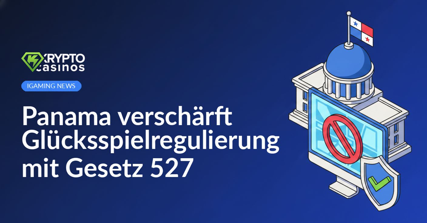 Regierungsgebäude mit panamaischer Flagge, Computerbildschirm mit rotem Durchfahrtssymbol, Schild mit grünem Häkchen.