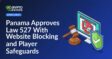 Judge’s gavel next to a computer monitor displaying a blocked symbol and a shield with a checkmark on a blue background