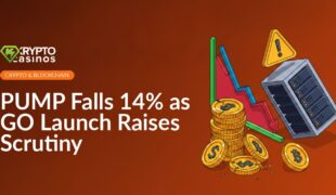 Cracked stack of coins beside a falling line chart breaking support and a tilted server with a red warning icon.