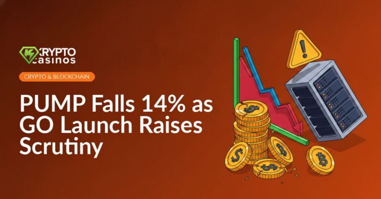 Cracked stack of coins beside a falling line chart breaking support and a tilted server with a red warning icon.