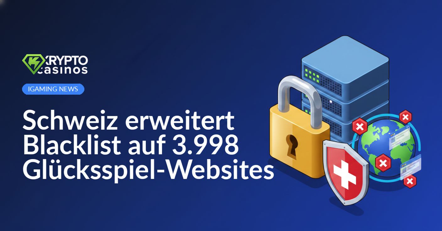 Server-Rack mit großem Vorhängeschloss, Schild mit Schweizer Kreuz, Globus mit Symbolen für gesperrte Webseiten.