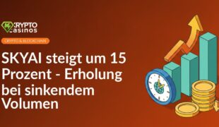 Aufwärts gerichtetes Balkendiagramm mit Pfeil, 24-Stunden-Uhr und schrumpfendem Münzstapel auf weißem Hintergrund.