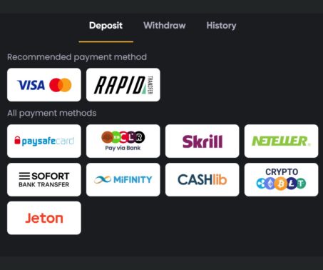 How-to screenshot showing the deposit payment pop-up window at Spinline