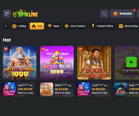 How-to screenshot showing popular casino games at Spinline