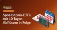 Kalender mit zehn rot markierten Tagen, Investitionsdokument mit rotem Abwärtspfeil, fallende digitale Kursanzeige.