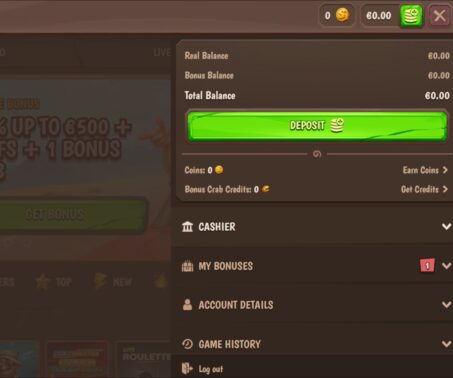 how-to-screenshot showing the Stonevegas player account, where the Cashier can be accessed
