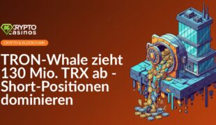 Großer offener Tresor mit herausfließenden Münzen vor modernem Börsengebäude auf zerbrochenem Plattformblock