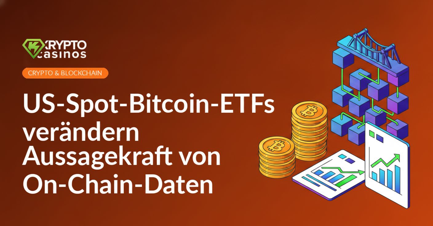 Gestapeltes Goldmünzen, Finanzdokument mit Kurvendiagramm und schwebendes Blockchain-Würfelgitter mit Brücke.